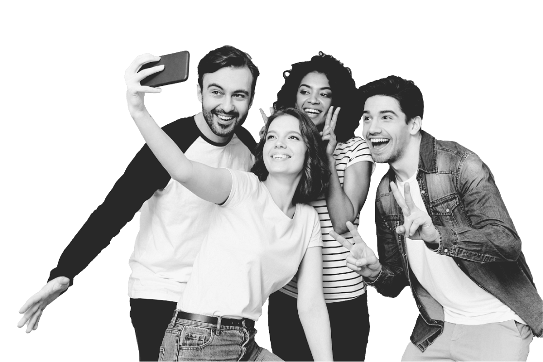 People taking a group selfie